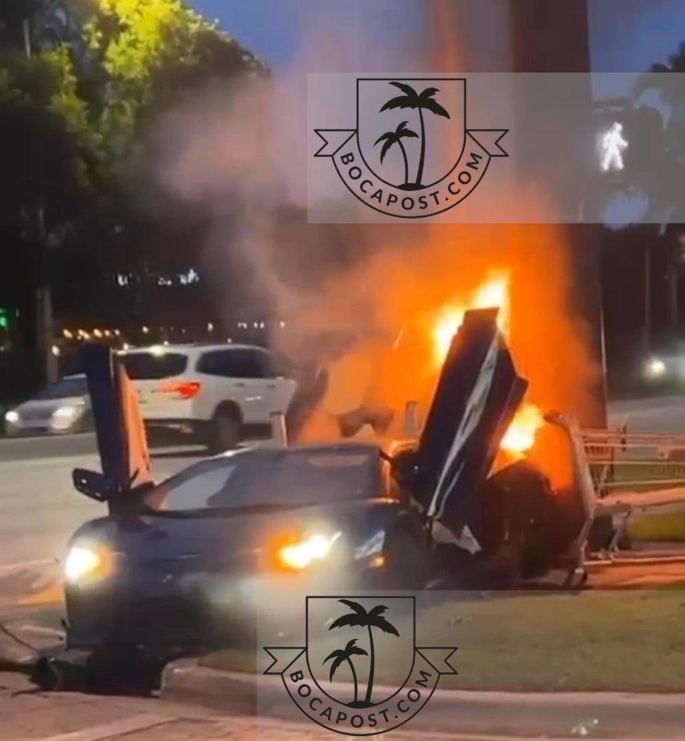 Lamborghini crashes and catches fire