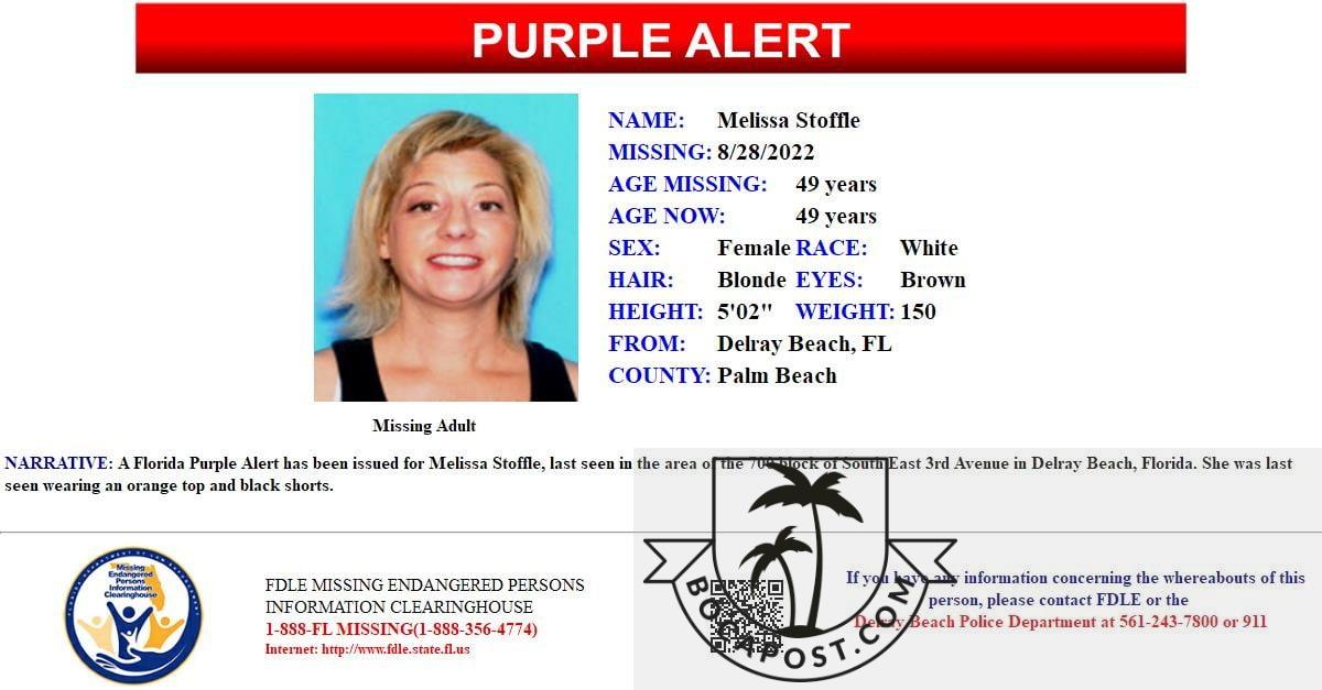 Purple Alert Issued For 49-Year-Old Delray Beach Woman - Melissa Stoffle