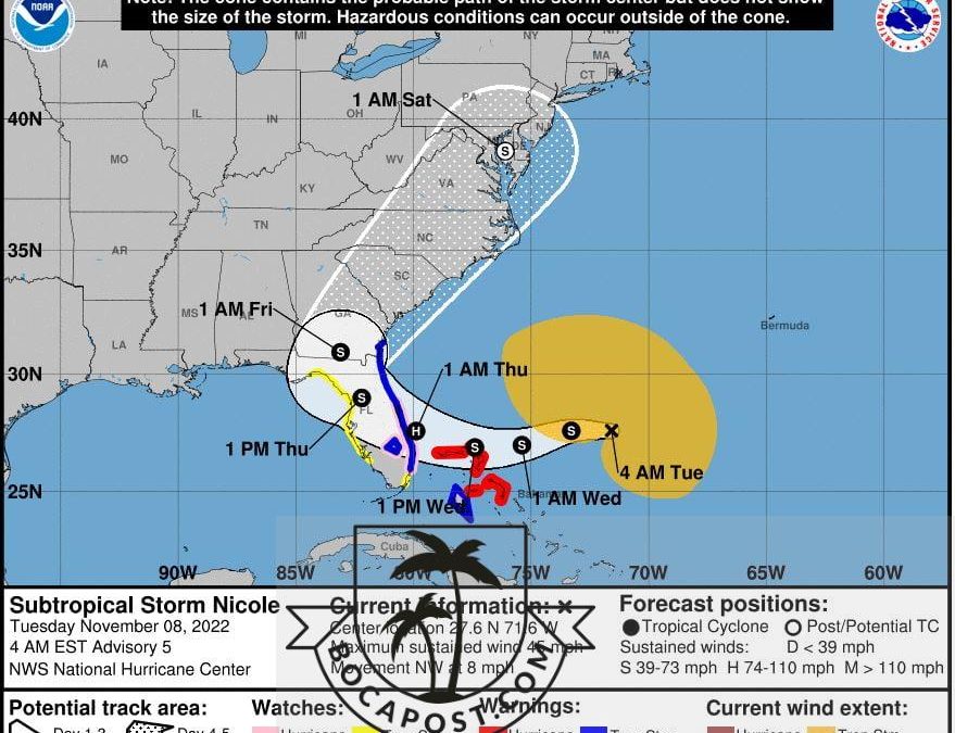 Subtropical Storm Nicole May Make Landfall As A Hurricane