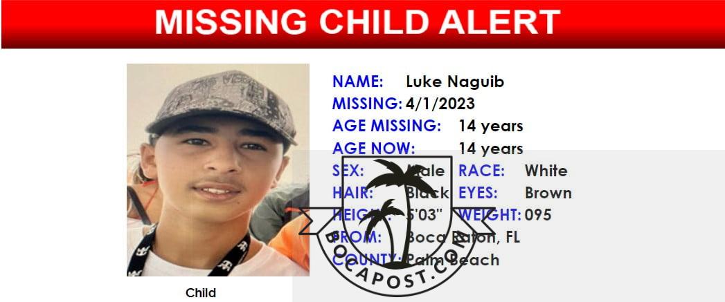Boca Raton Teen Missing, Police Say - Luke Naguib