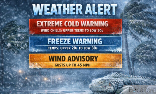 Boca Raton Under Extreme Cold, Freeze, and Wind Alerts Overnight
