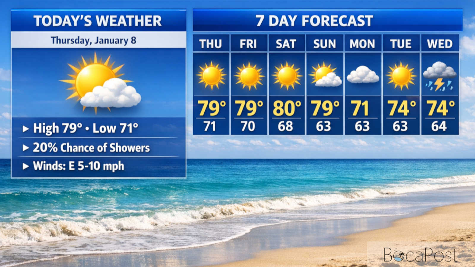 Boca Raton Warm And Mostly Sunny Today, With A Brief Shower Chance Midday
