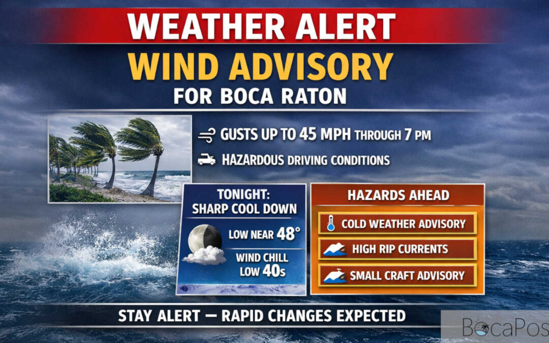 Wind Advisory In Effect For Boca Raton As Strong Gusts And Rapid Cooldown Move In