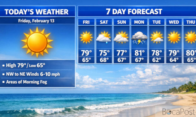 Foggy Morning, Sunny Afternoon For Boca Raton With 77 Expected
