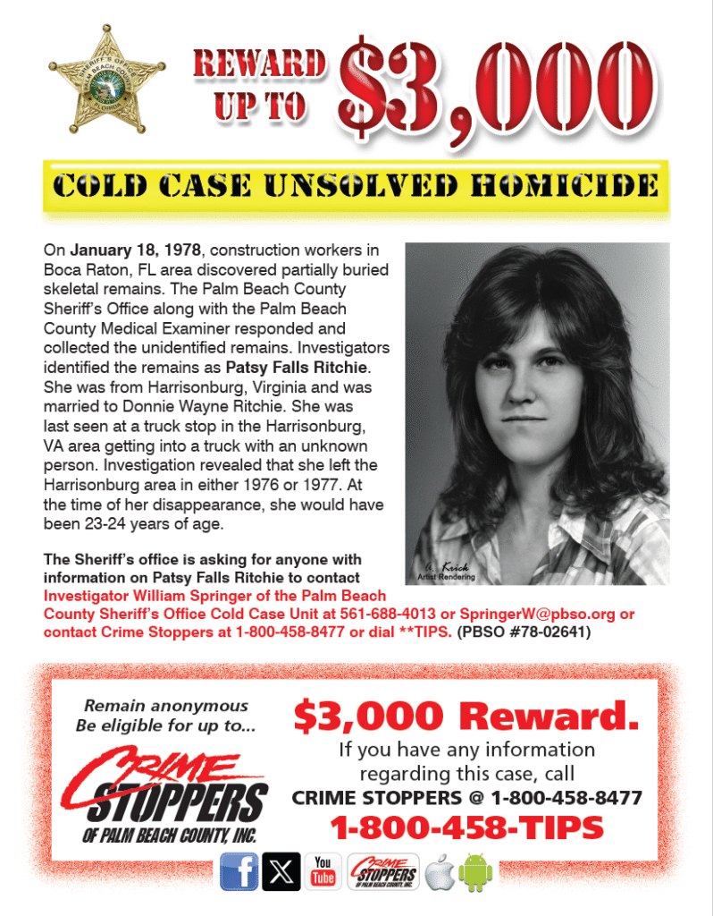 Artist Rendering Of Patricia Ann Ritchie, Identified By Pbso As The Victim In A 1978 Homicide Case.