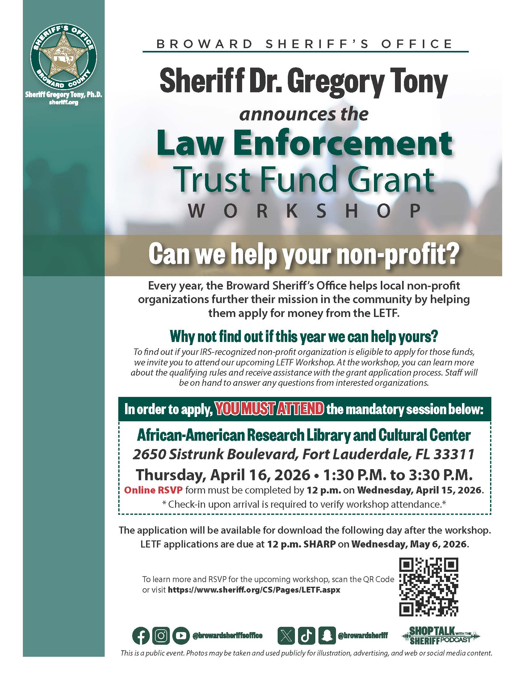 Bso Hosting April 16 Workshop For Nonprofits Seeking Law Enforcement Trust Fund Grants
