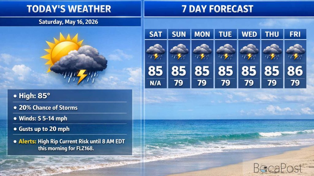 Boca Raton Morning Weather Update: Breezy Beach Day, Storms Build Late