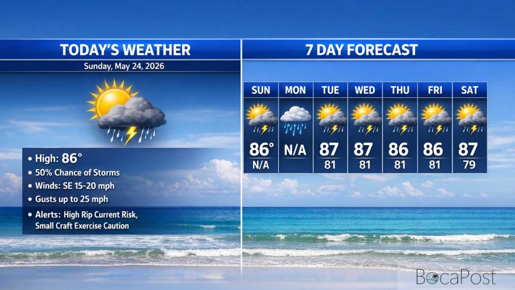 Boca Raton Morning Weather Update: Breezy Sun, Low Rain Odds Today; Rip Current Danger Stays High