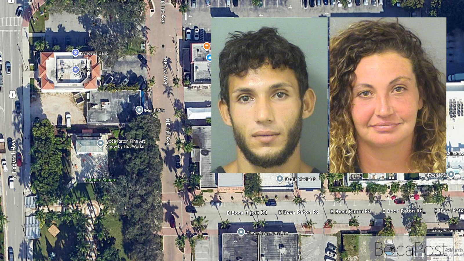 Booking photos of Kevin Keane Petrick and Ashley Dawn Sumrall from Palm Beach County jail records.