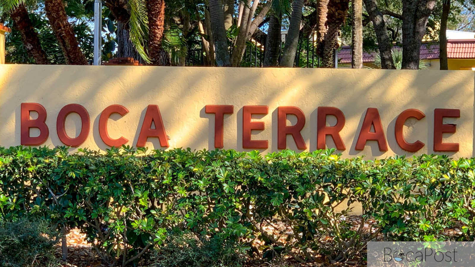 Exterior view of the Boca Terrace Condominium community along Southwest 9th Street Circle in Boca Raton, Florida.