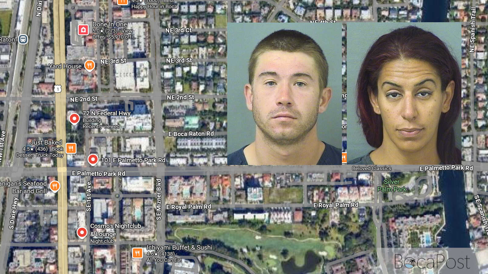Booking photos of Tyler Knight Weber and Melanie Maria Thodde from Palm Beach County jail records.