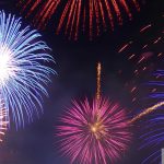 Fireworks Bursting In Red, White And Blue Over The Intracoastal Waterway During West Palm Beach'S 4Th On Flagler Independence Day Celebration.