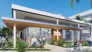 Architectural Rendering Of The Proposed One-Story Furniture Showroom And Retail Building Fronting North Federal Highway At 1000 N. Federal Highway In Boca Raton.