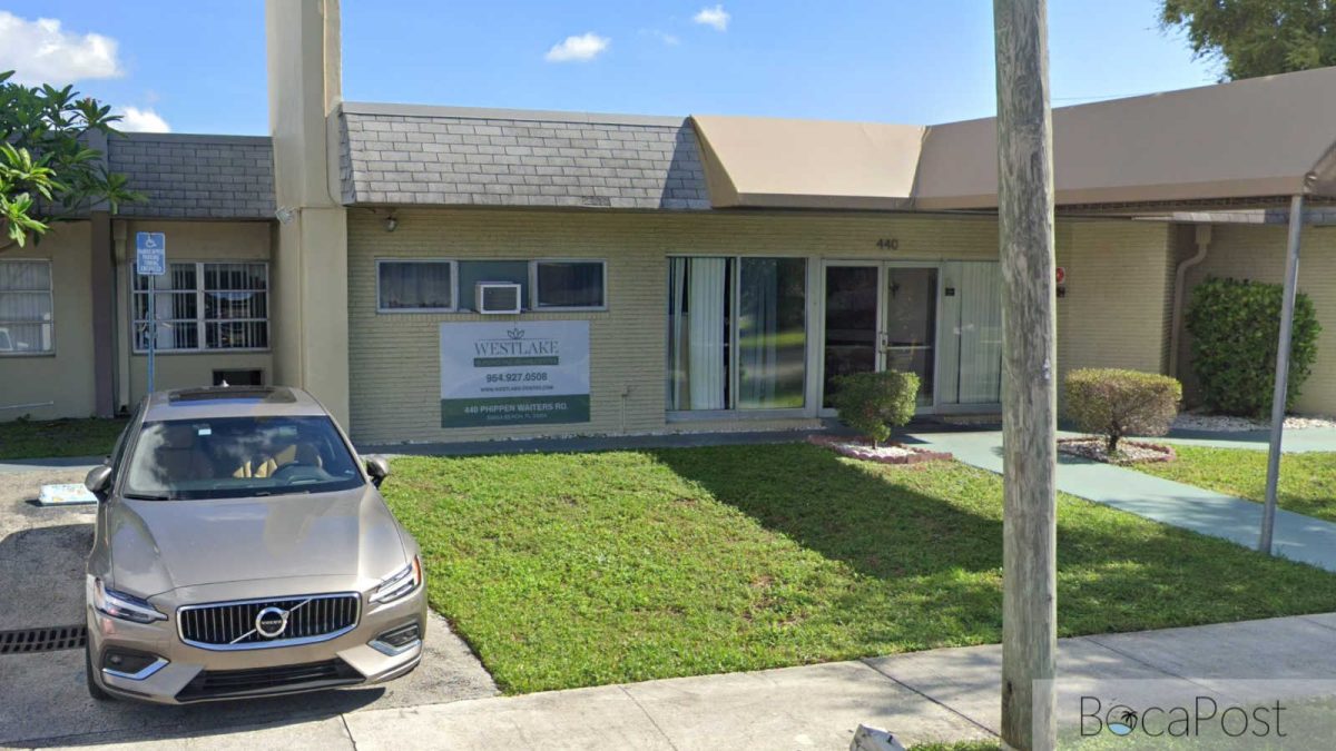 Front Exterior Of Westlake Nursing And Rehab Center In Dania Beach, Florida.