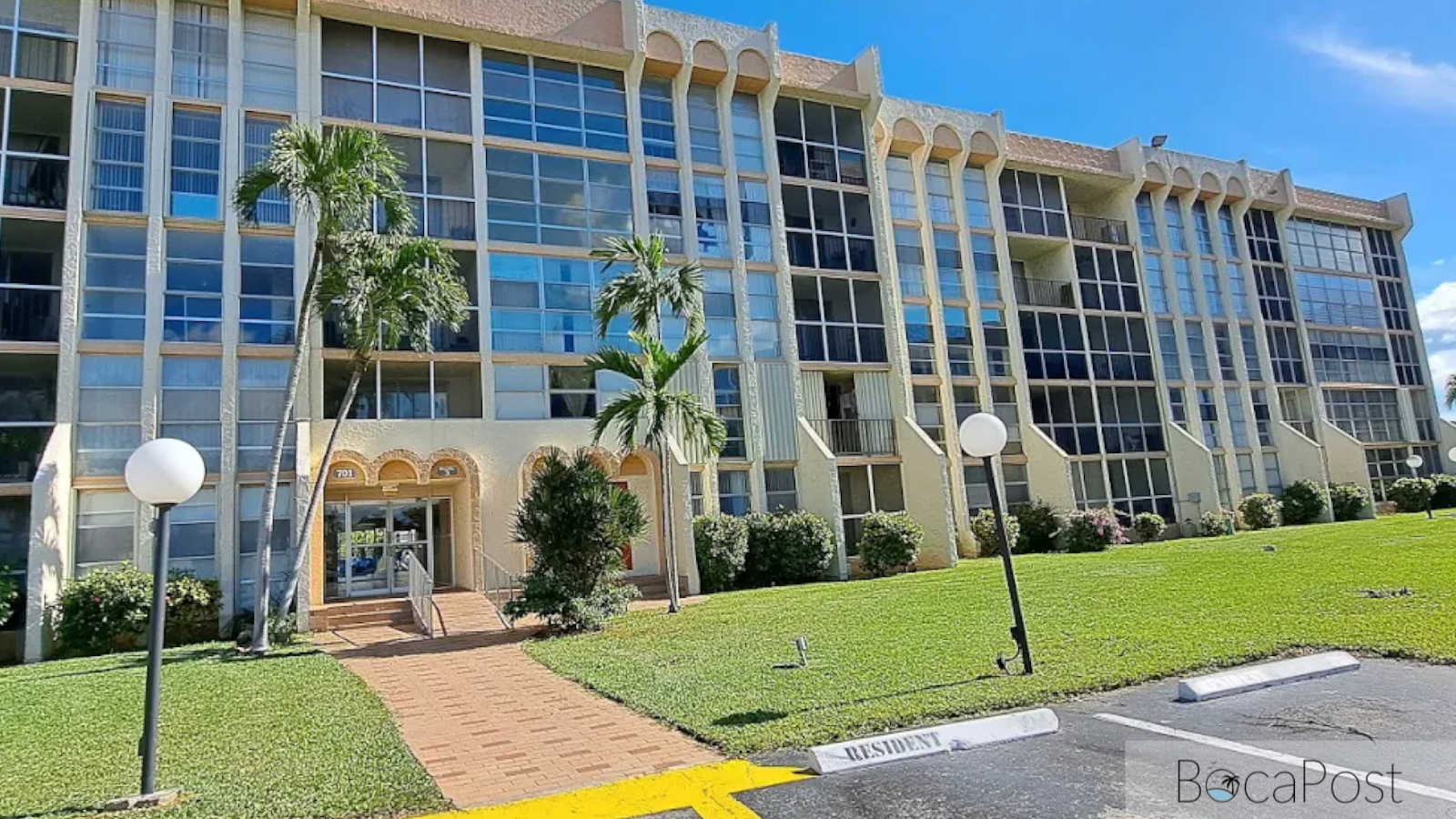 Exterior view of the Desoto Park Condominium property on Atlantic Shores Boulevard in Hallandale Beach.