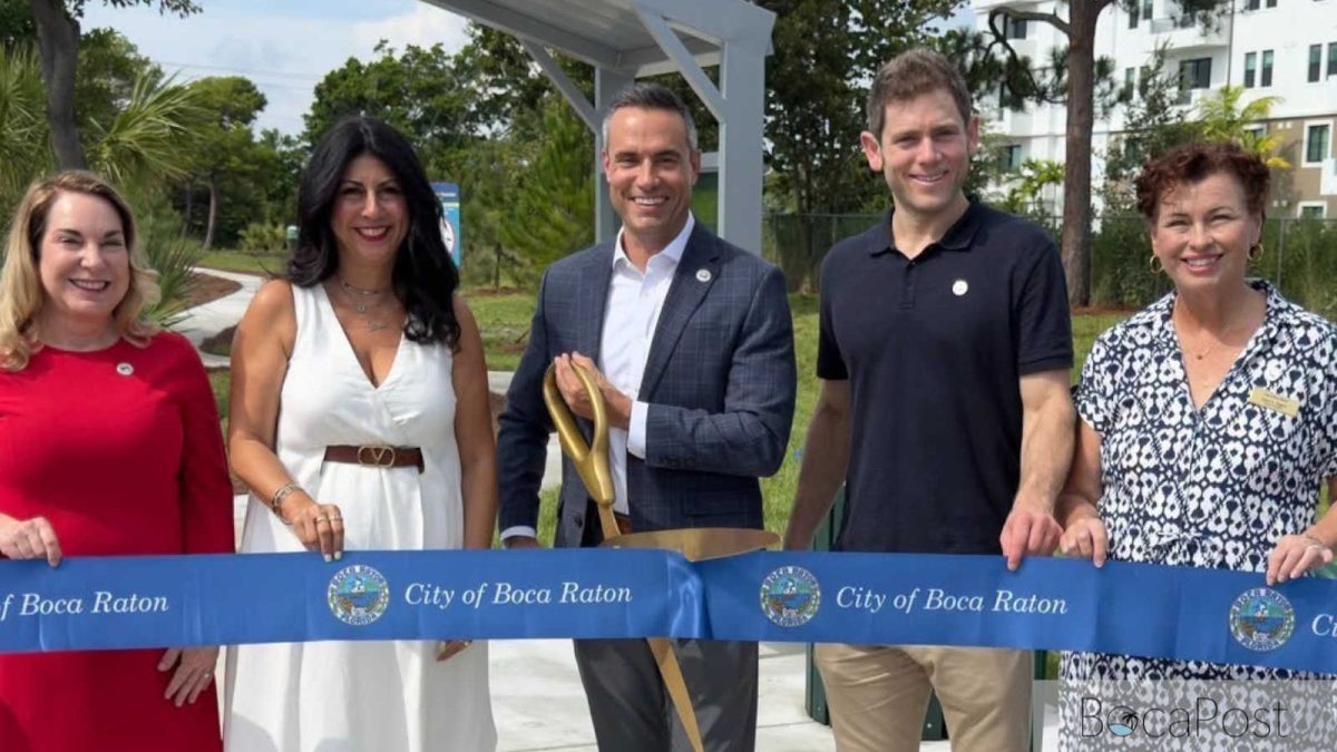 Boca Raton Mayor Andy Thomson And Four City Council Members Cutting A Ribbon At The Gopher Tortoise Preserve