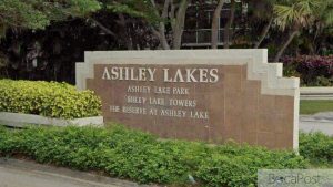 Entrance Sign For The Ashley Lakes Apartments In Boynton Beach, Florida.